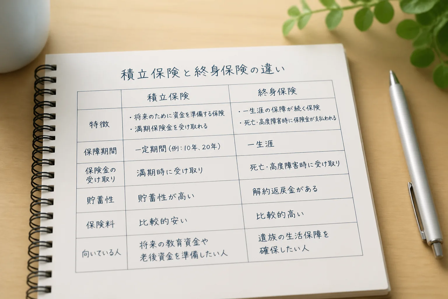 保険タイプの比較イメージ
