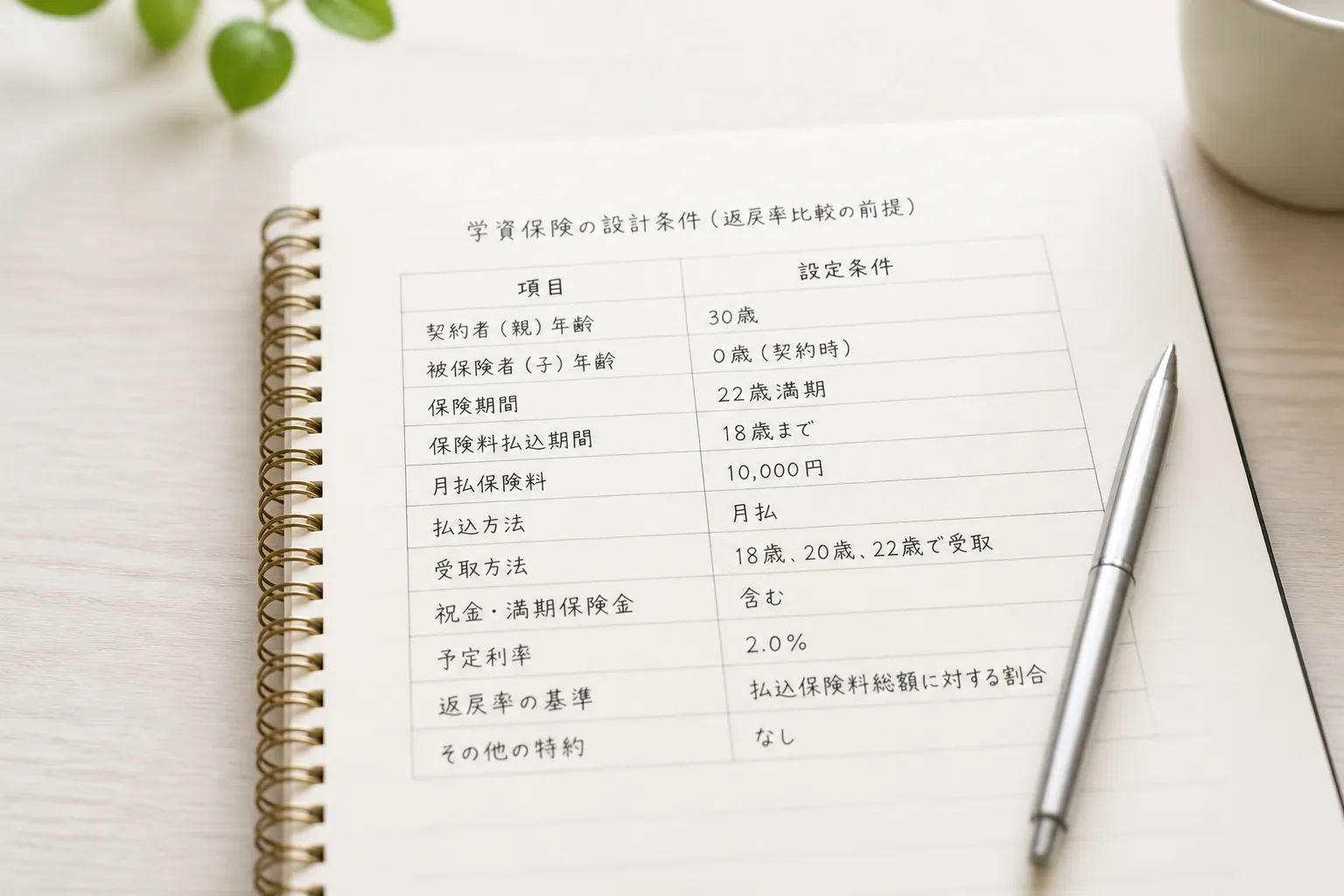 返戻率比較の前提条件を整理する様子