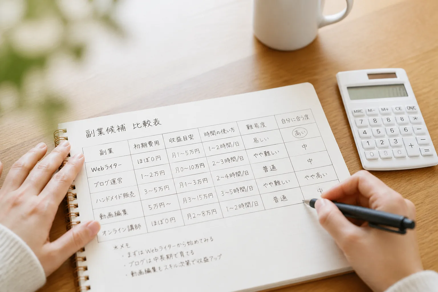 副業比較のメモと計算