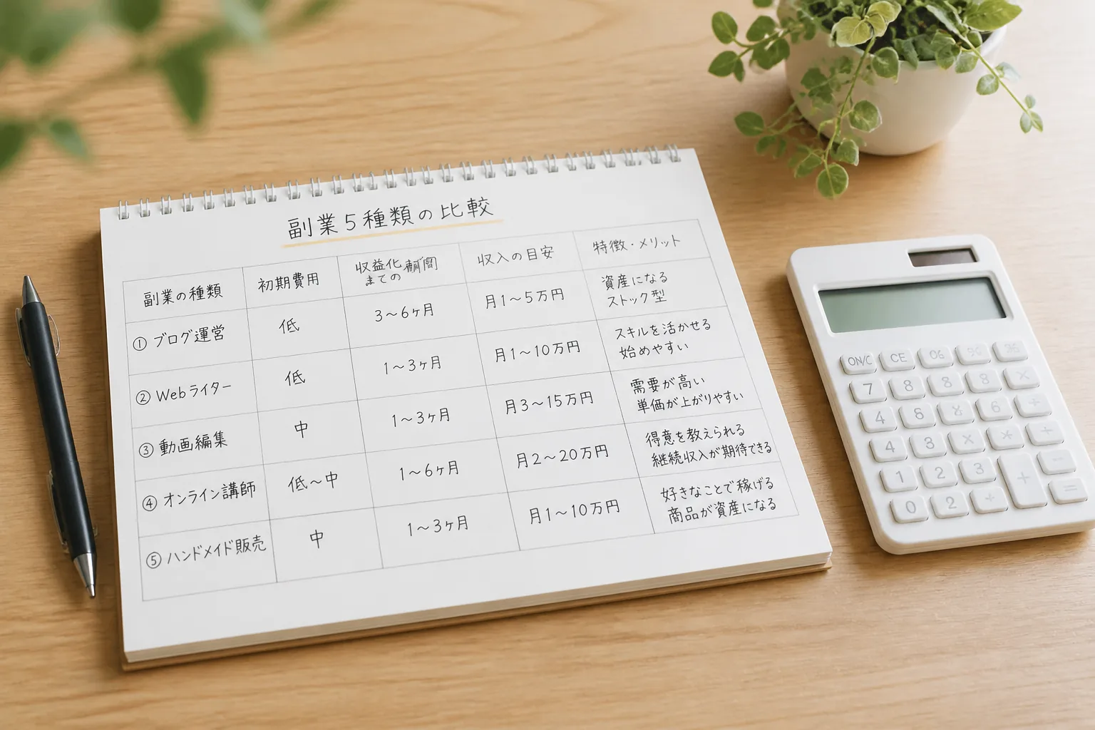 副業の比較イメージ