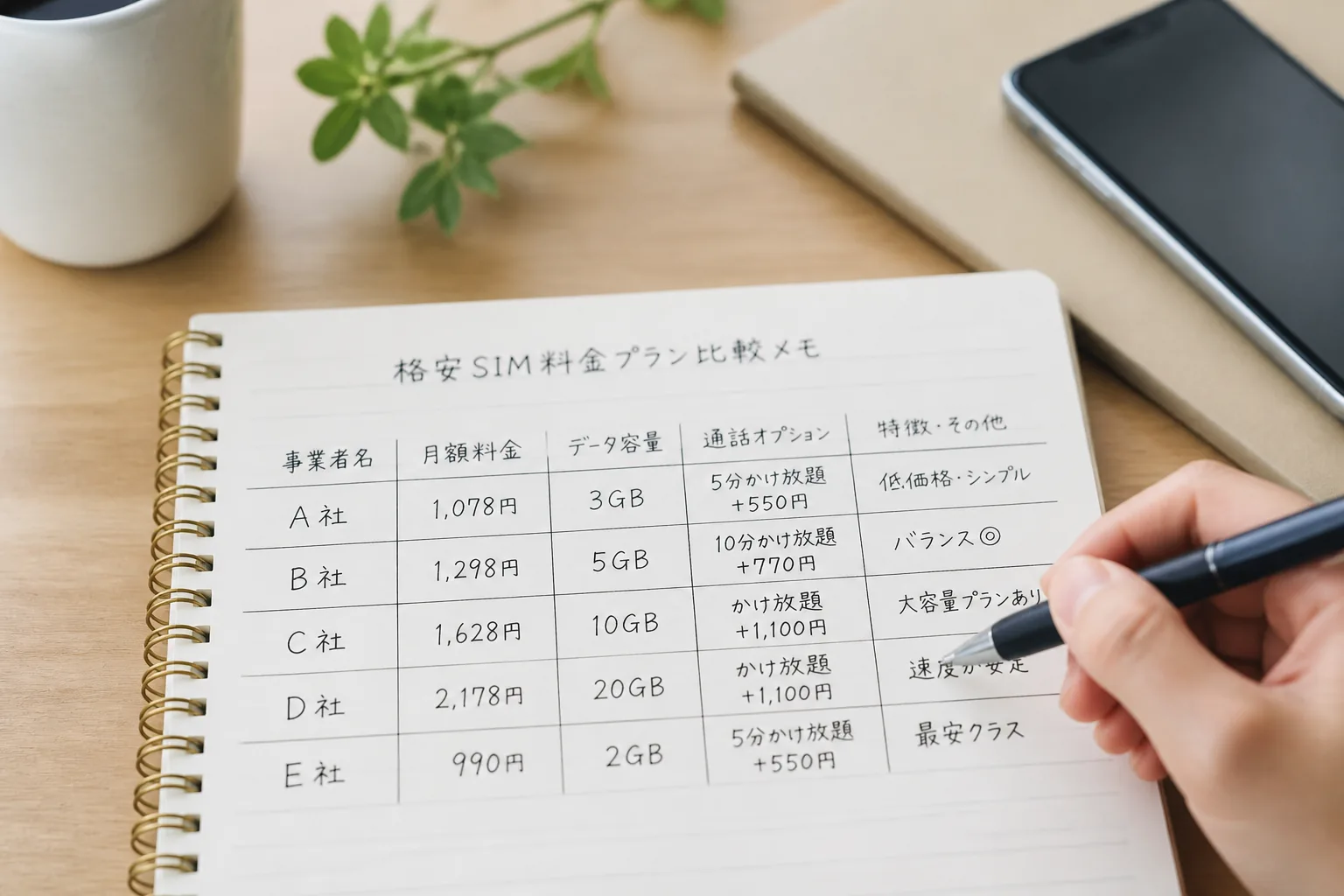 格安SIM料金プラン比較メモ