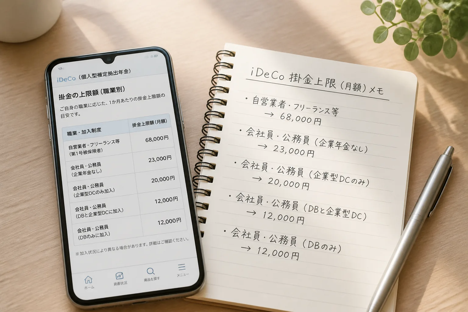 iDeCo掛金上限の確認イメージ