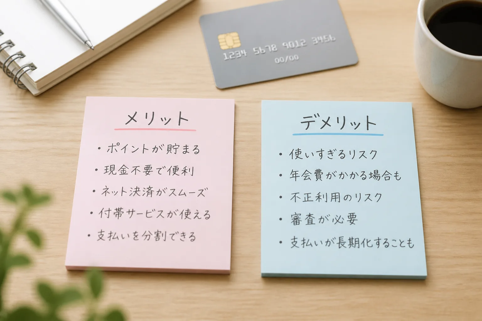 カード選びの長所短所を整理するイメージ