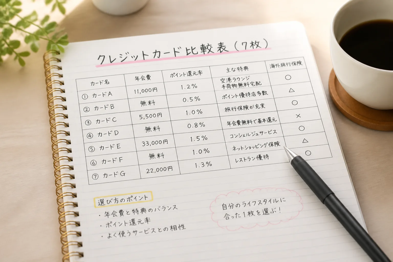 クレジットカード比較表のイメージ