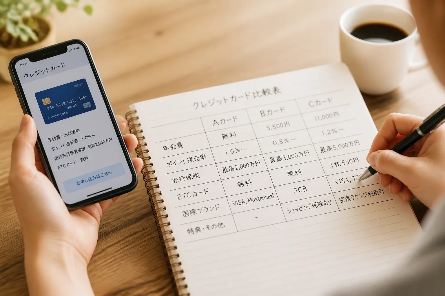 クレジットカード比較表の確認シーン