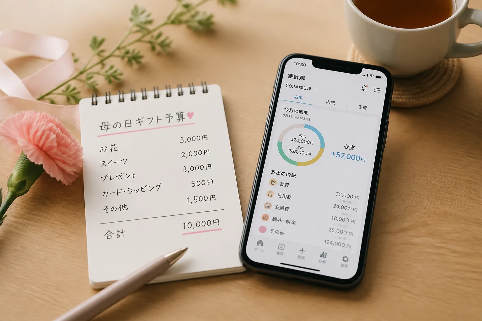 母の日予算と家計見直しのイメージ