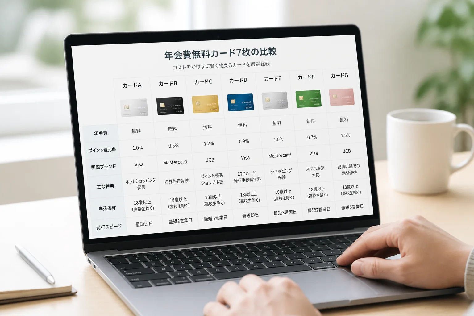 年会費無料カード7枚の比較イメージ