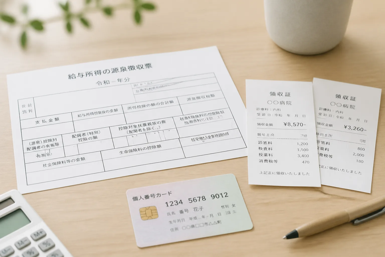 確定申告の必要書類を準備するデスク