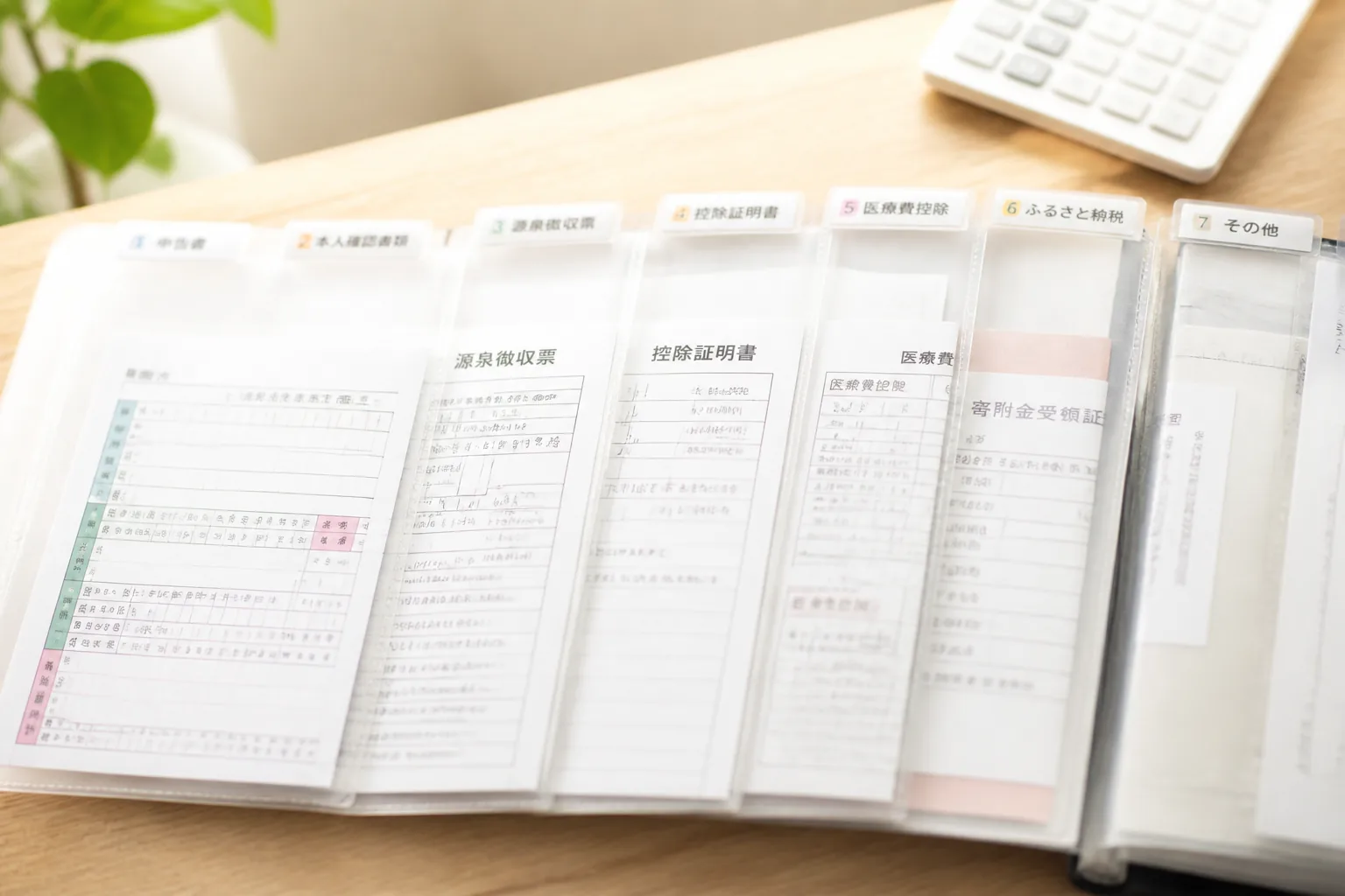 確定申告書類を7点に整理したファイル