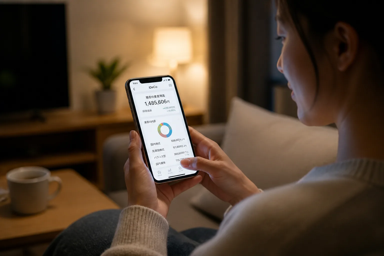 スマホでiDeCo管理をするイメージ