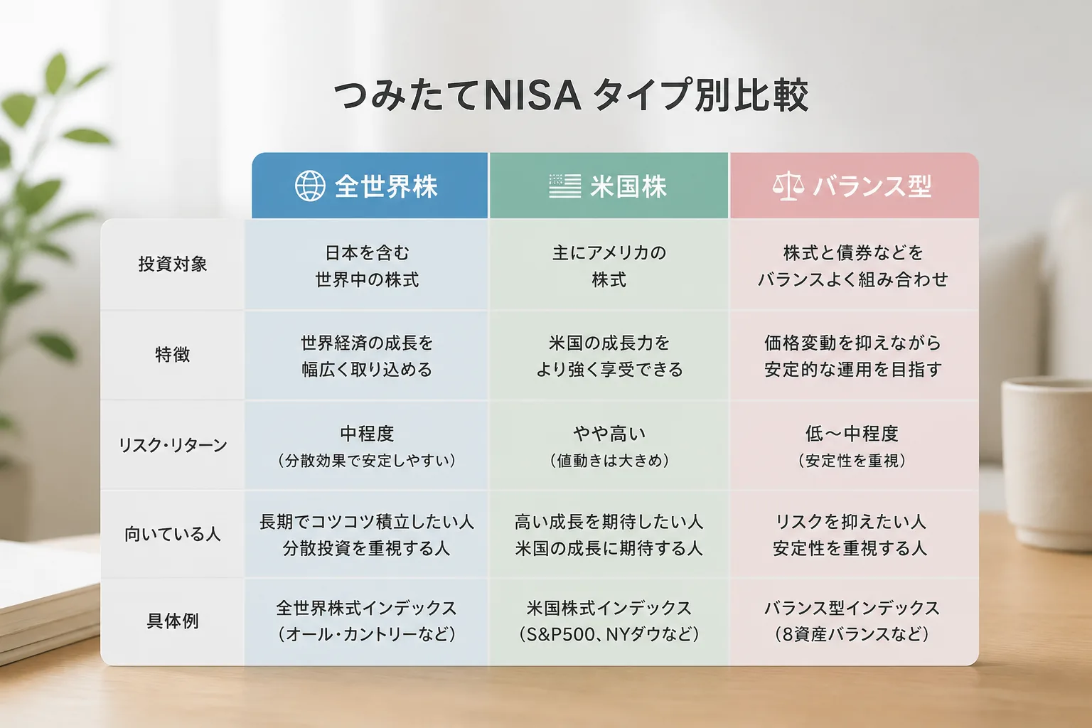 つみたてNISAのタイプ別比較図