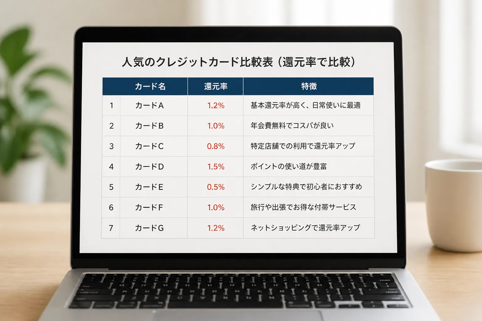 無料クレジットカード比較表