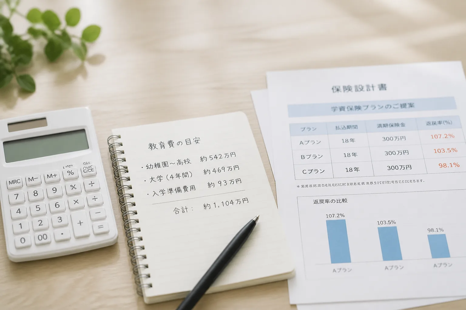 学資保険の返戻率を比較検討するイメージ