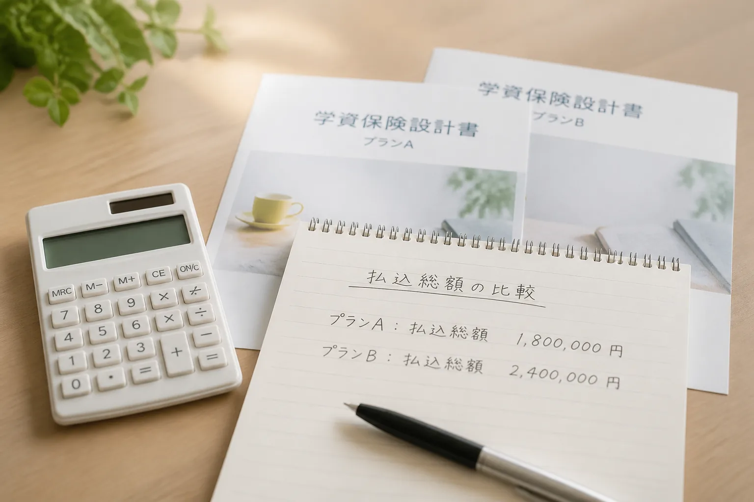 学資保険の払込総額を比較する場面