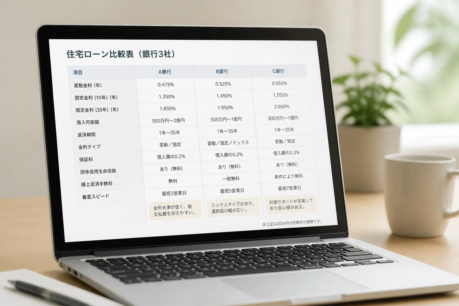 住宅ローン比較表の確認画面