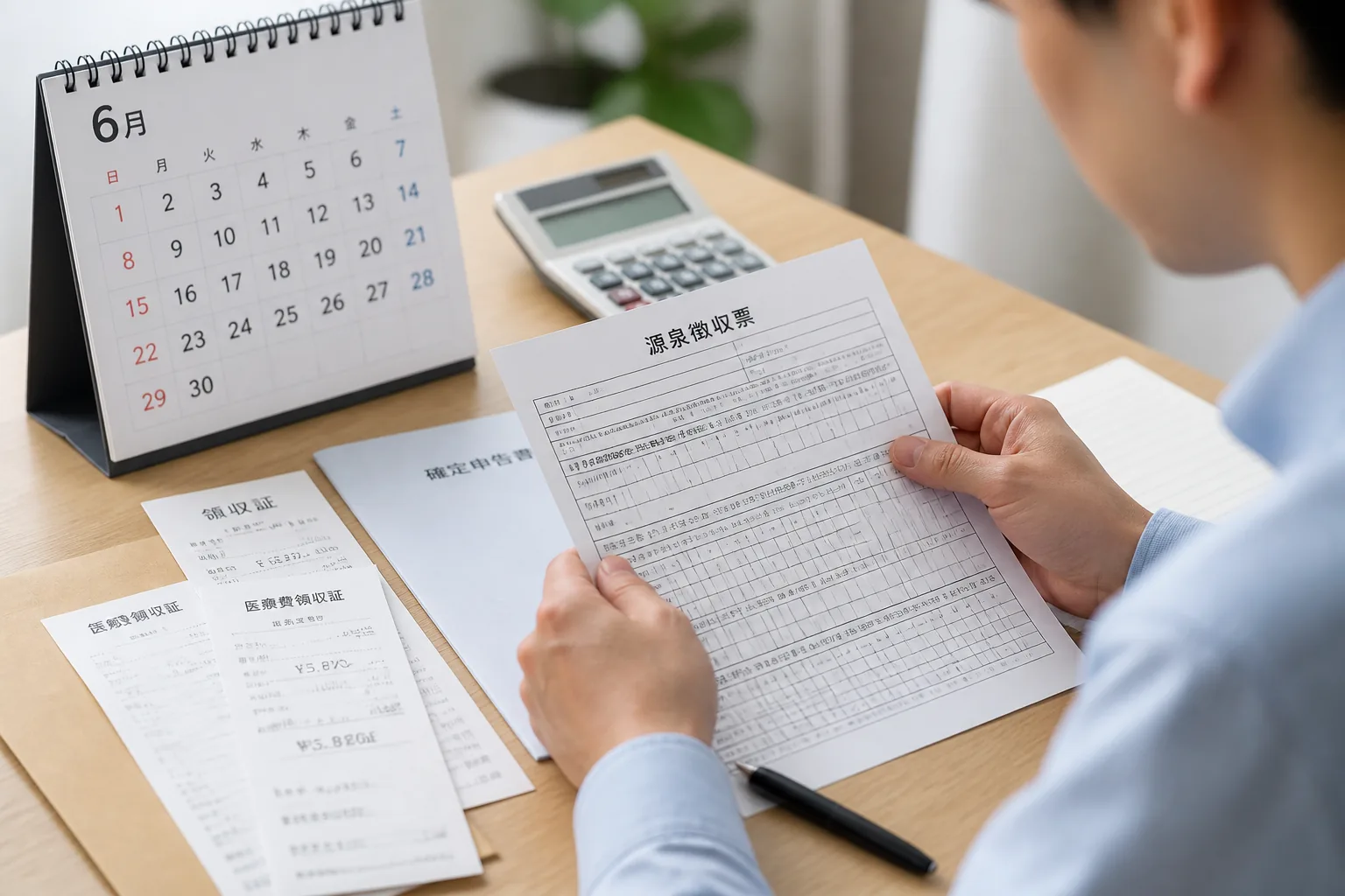 6月に確定申告書類を見直す場面