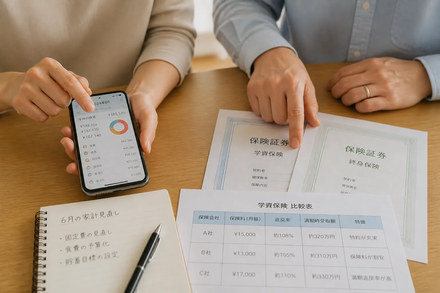 6月の家計見直しと学資保険比較のイメージ