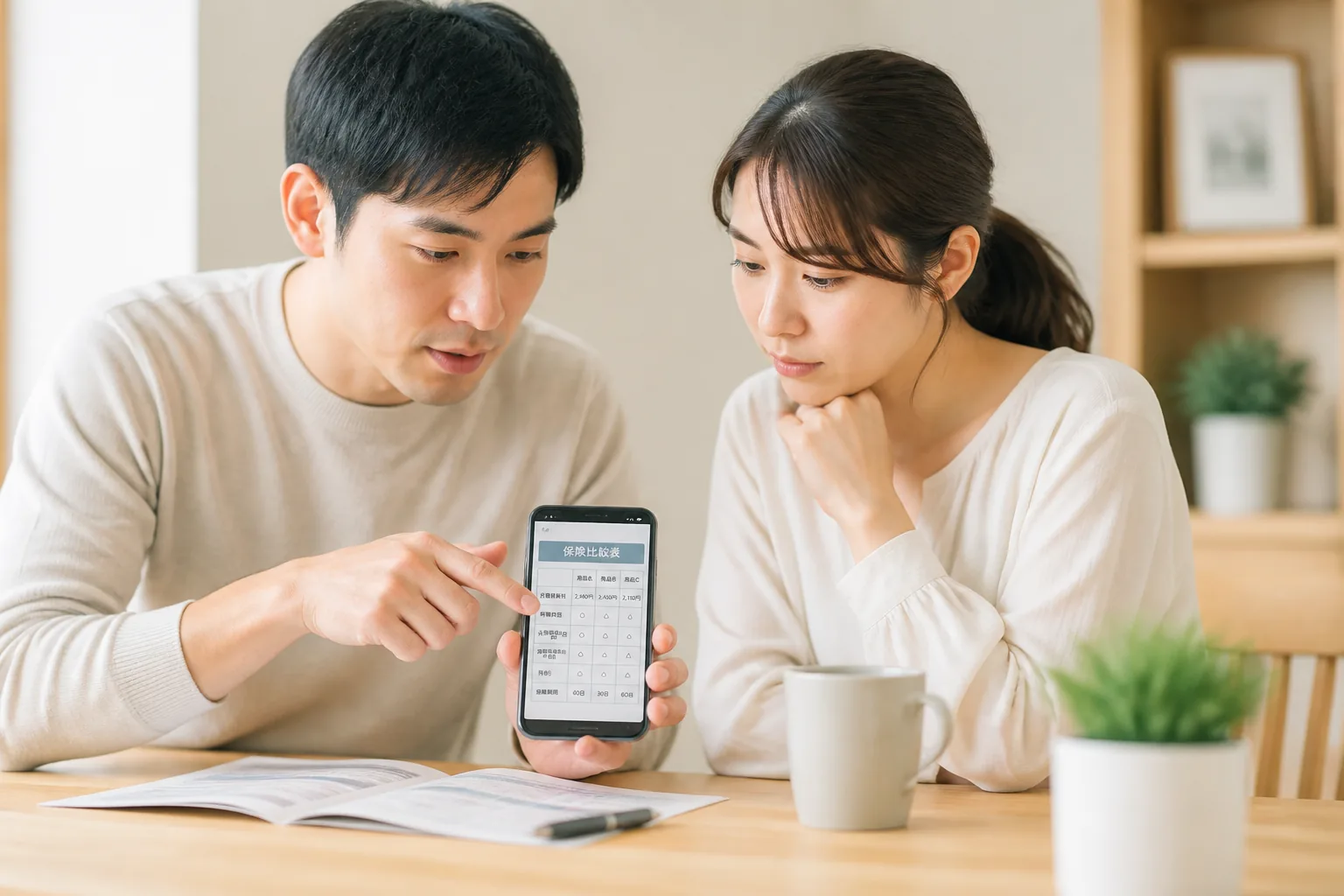 保険比較表の確認シーン