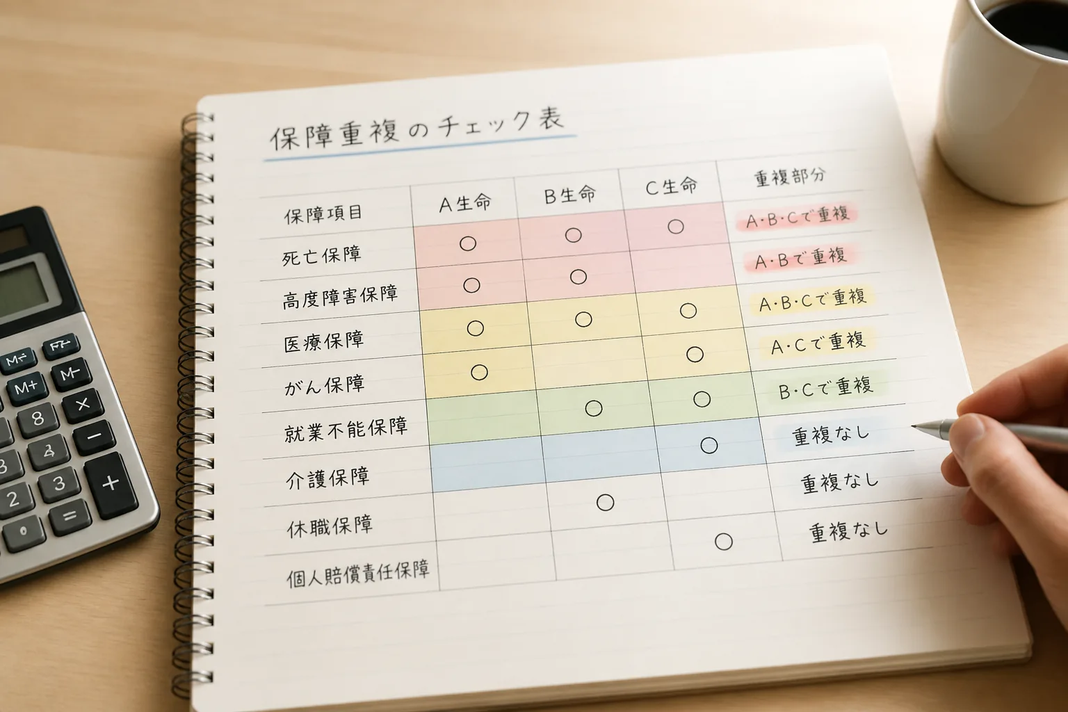 保障重複のチェック表