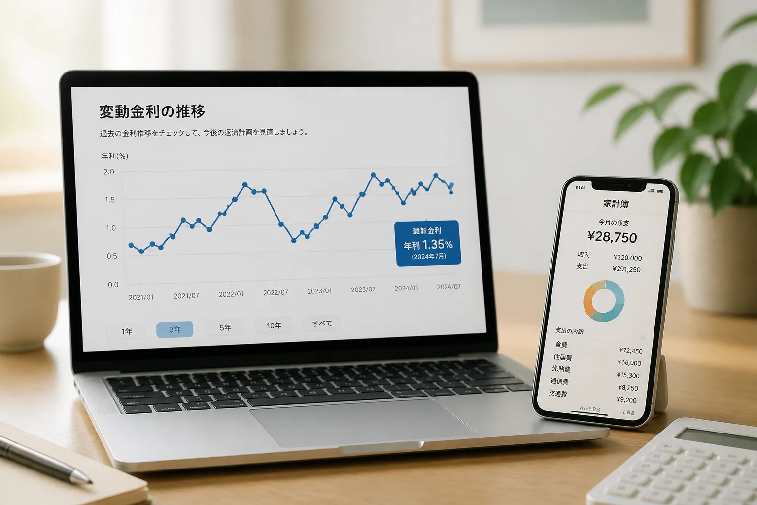 変動金利と家計管理のイメージ