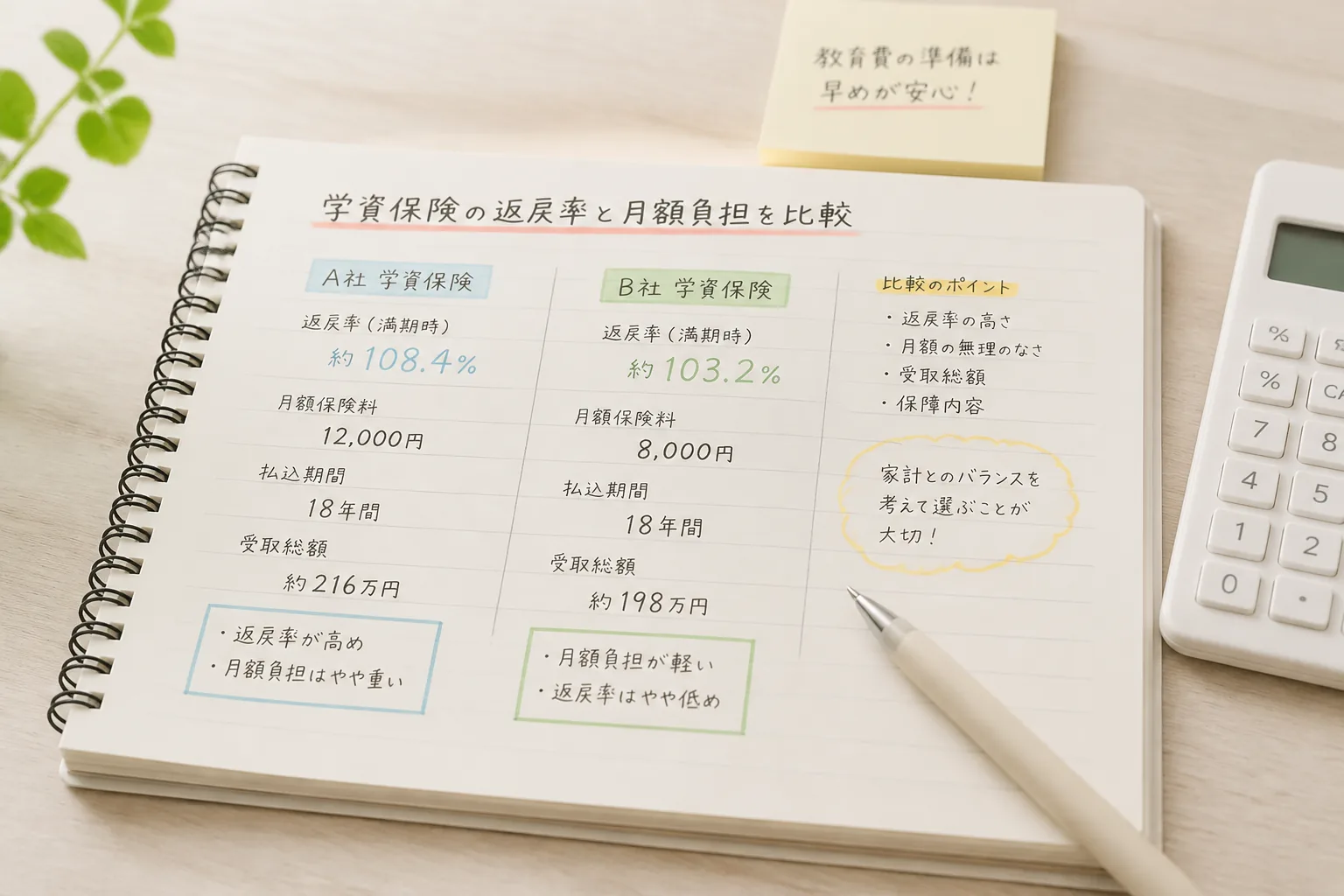 返戻率と保険料負担の比較メモ