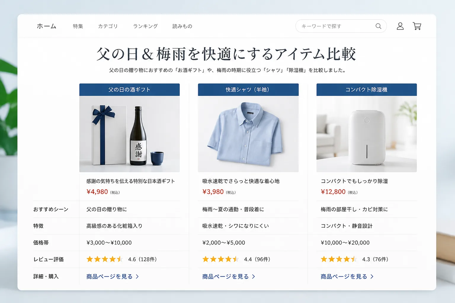 父の日と梅雨需要の買い物比較