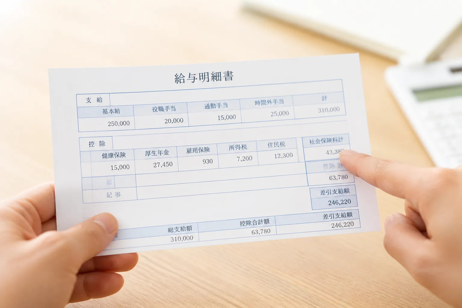 給与明細で税金と社会保険料を確認するイメージ