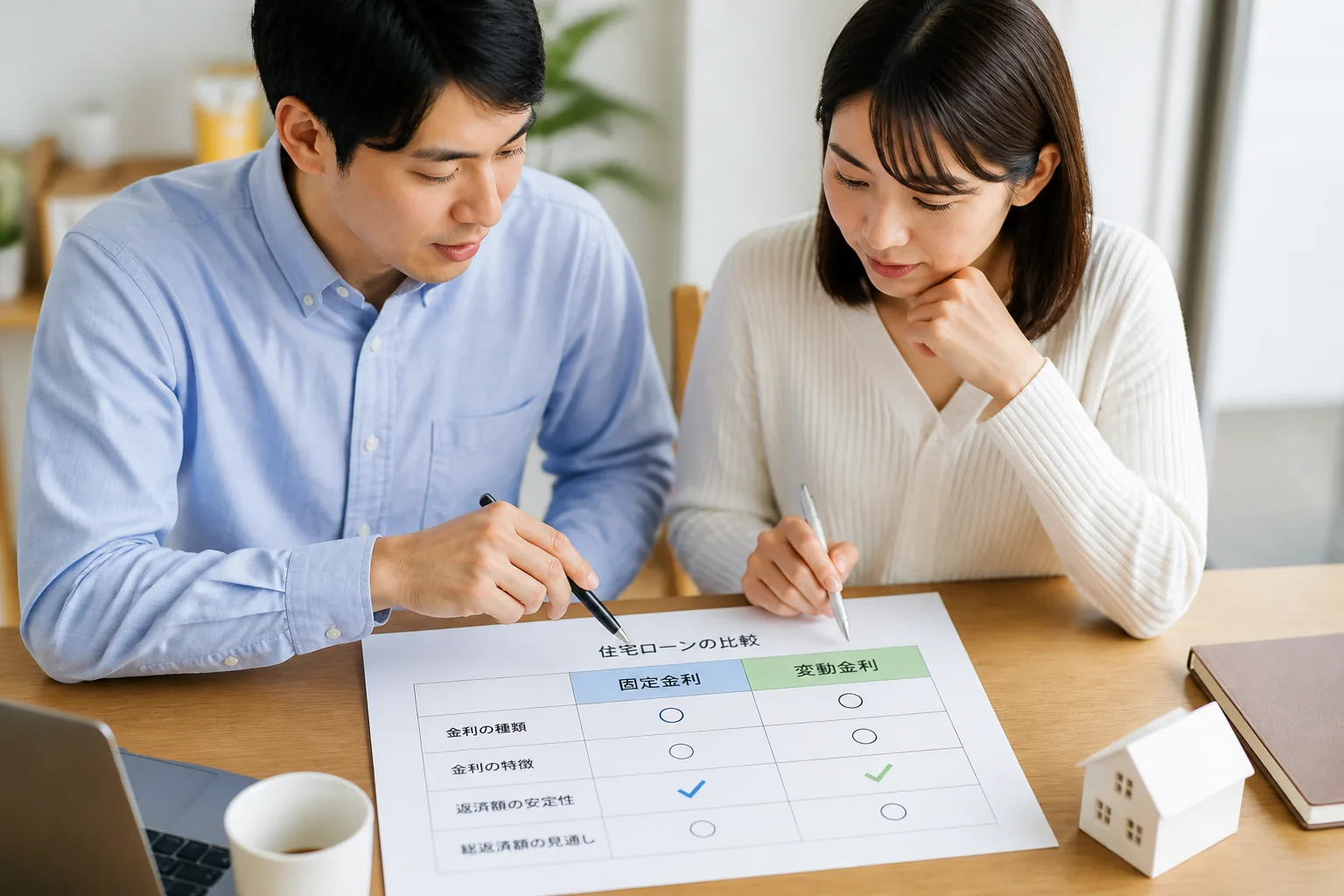 固定金利と変動金利を比較する相談風景