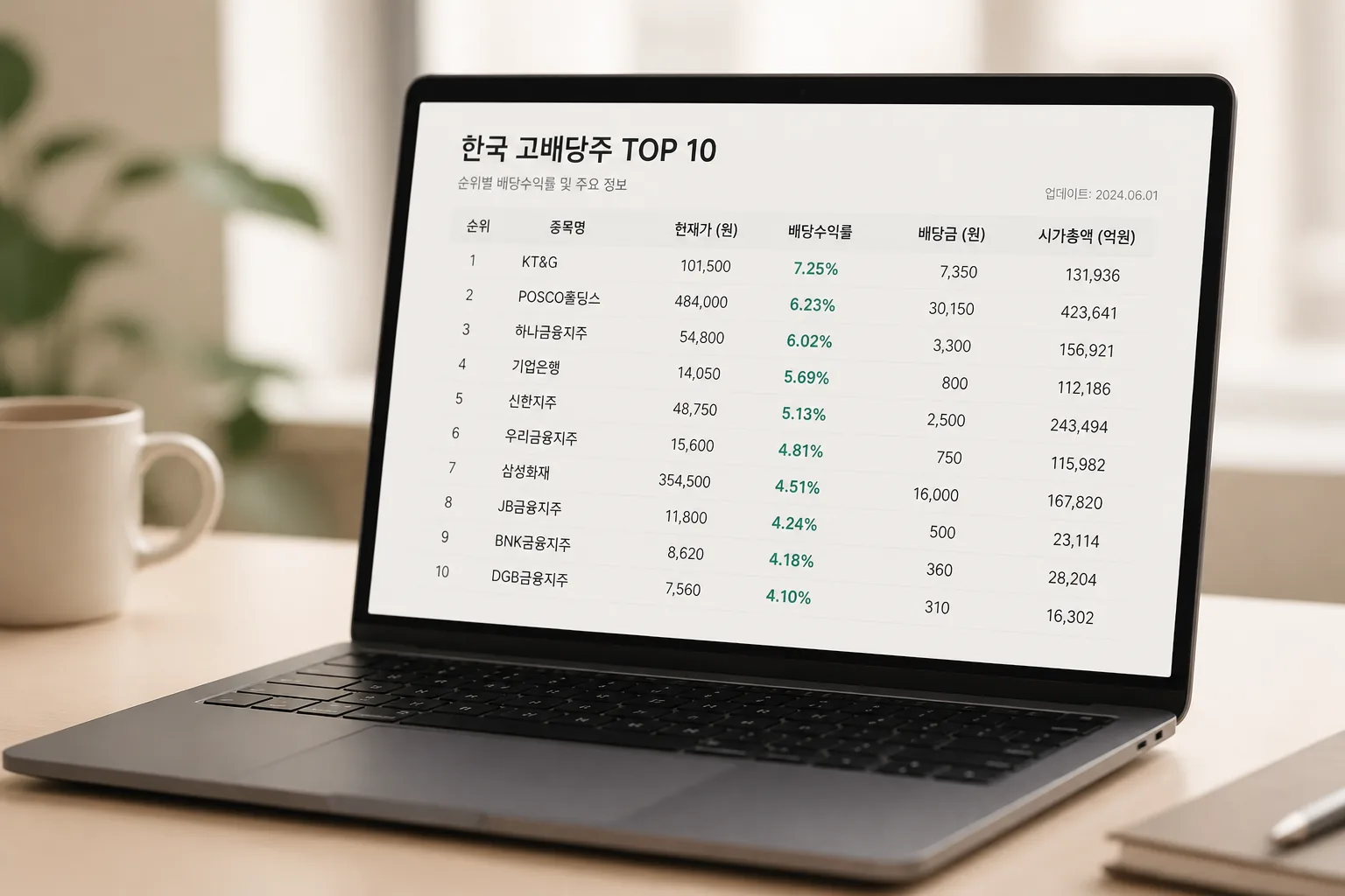 韓国高配当株ランキングの確認画面