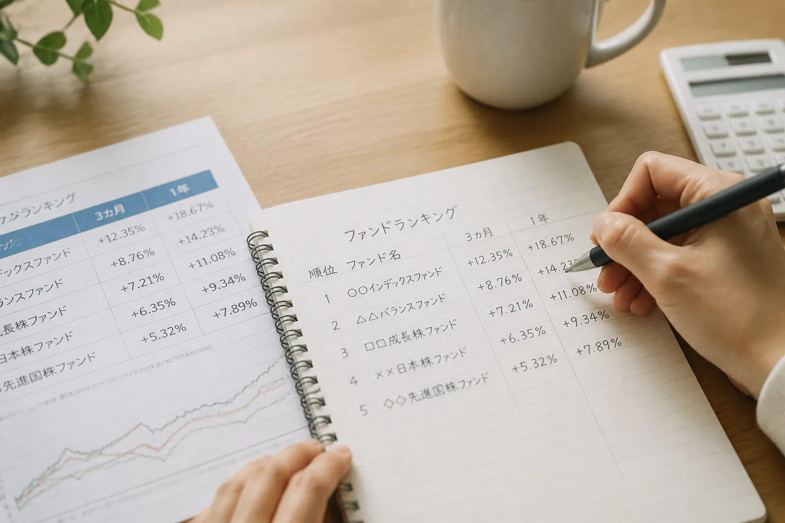 ファンド成績を期間別に比較する様子