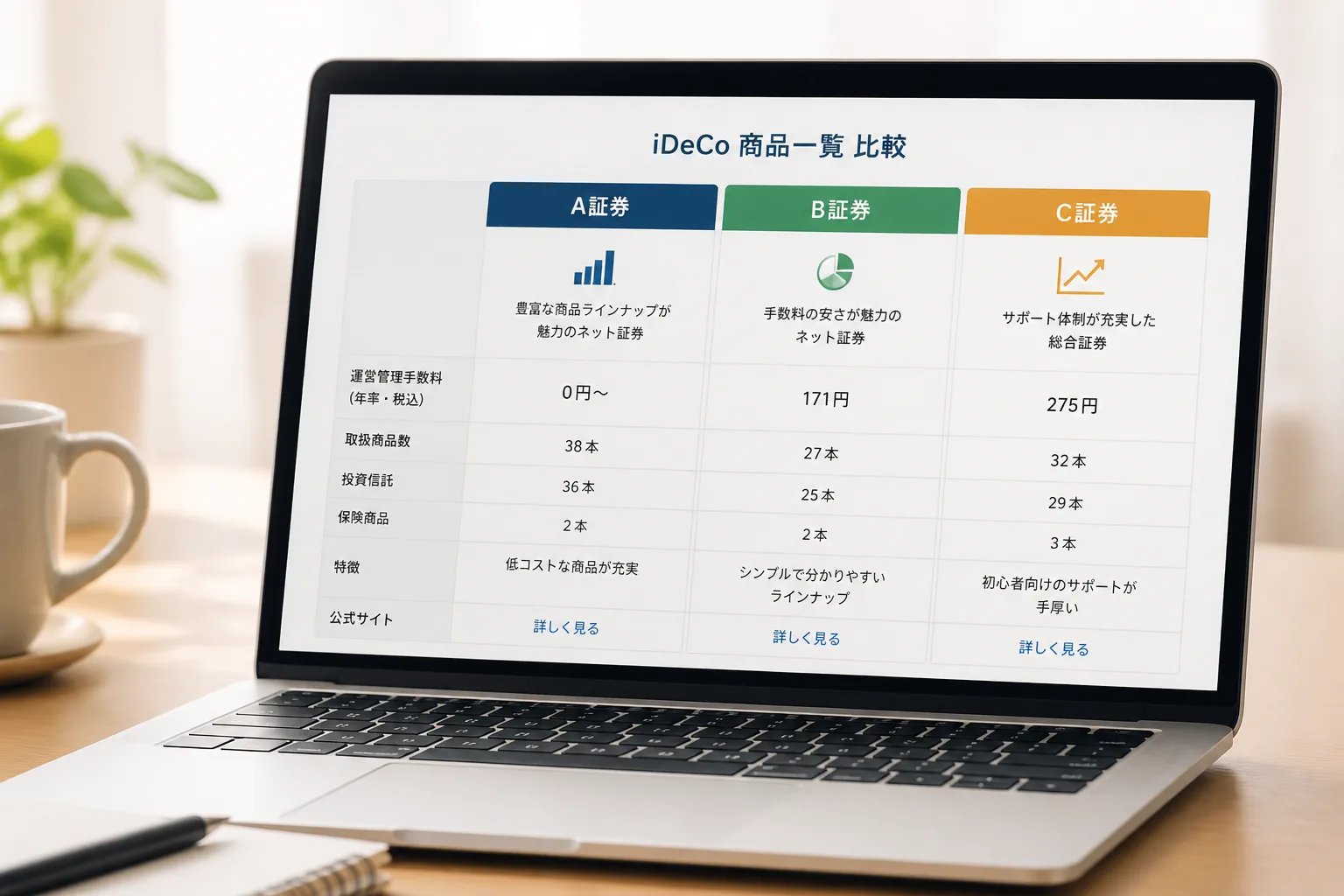 iDeCo金融機関の比較イメージ