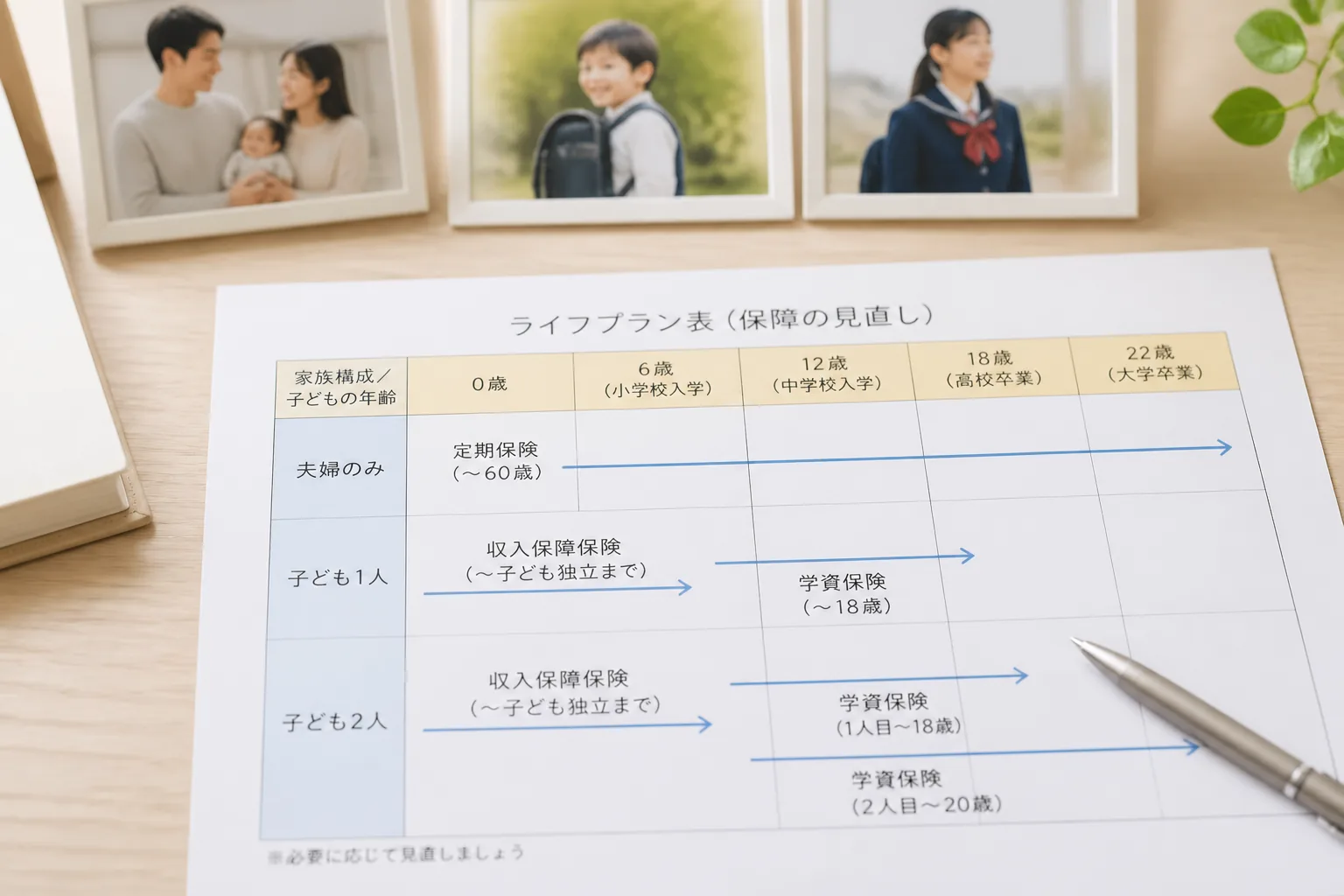 家族構成別に生命保険を選ぶイメージ