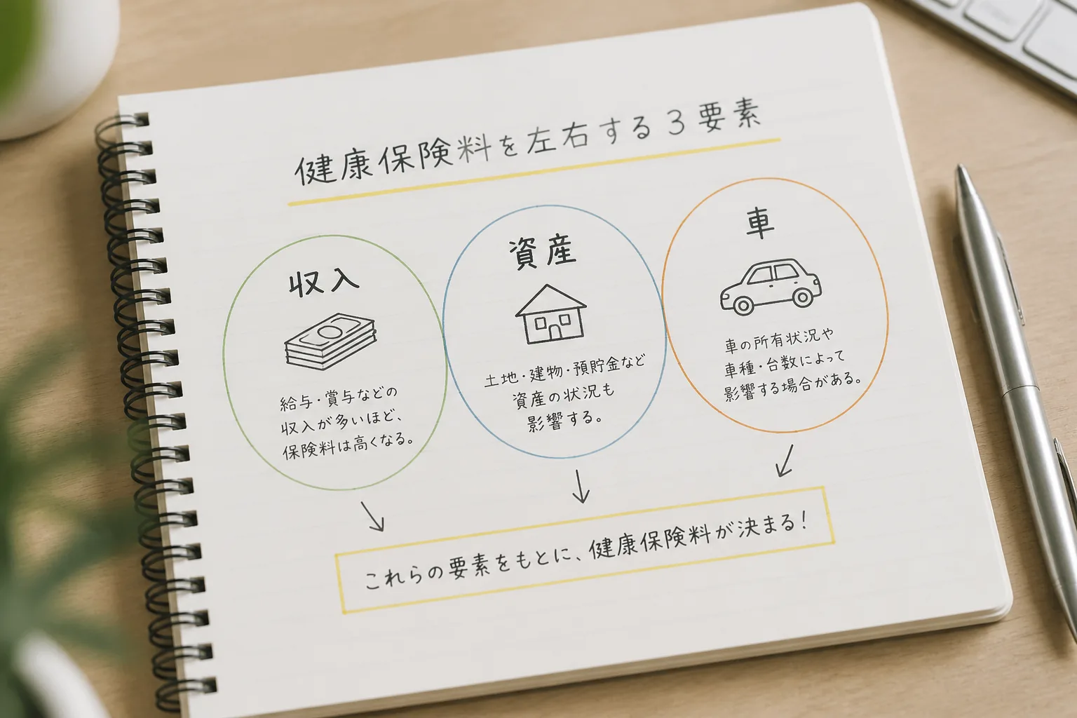健康保険料を左右する3要素の図