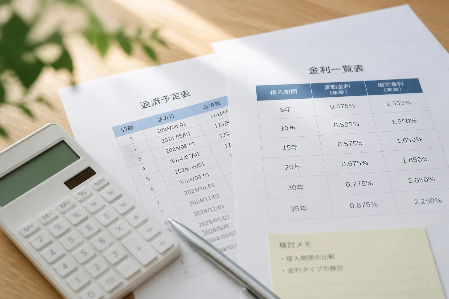 借入期間と金利を比較するイメージ