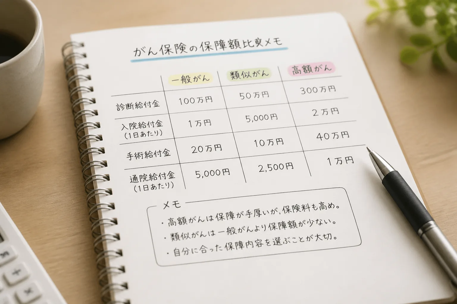 がん保険の保障額比較メモ