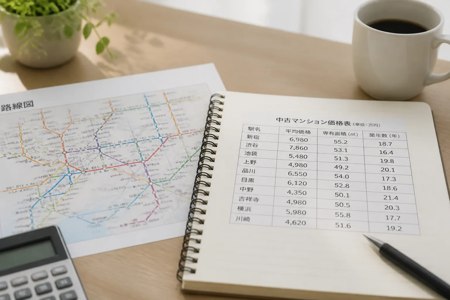 路線図と価格データを見比べる不動産分析の様子