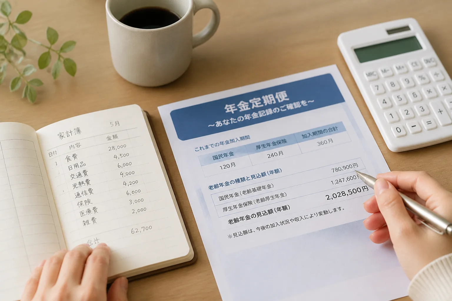 年金と家計を見直す手元のイメージ
