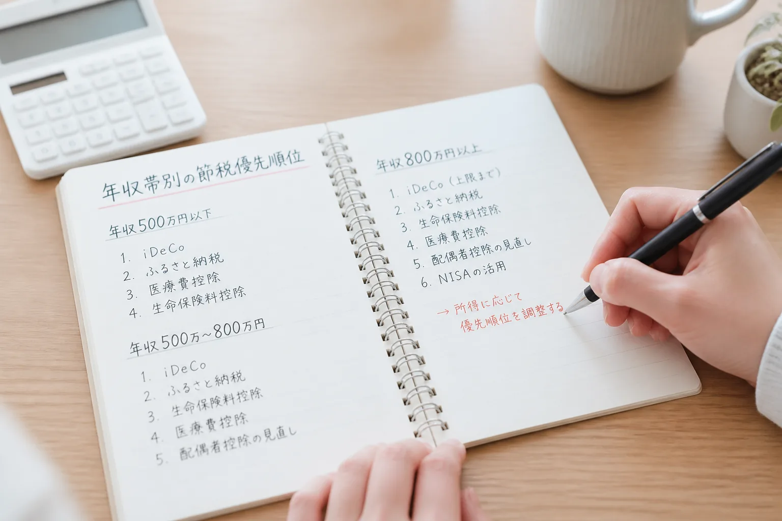 年収別に節税順を決めるイメージ