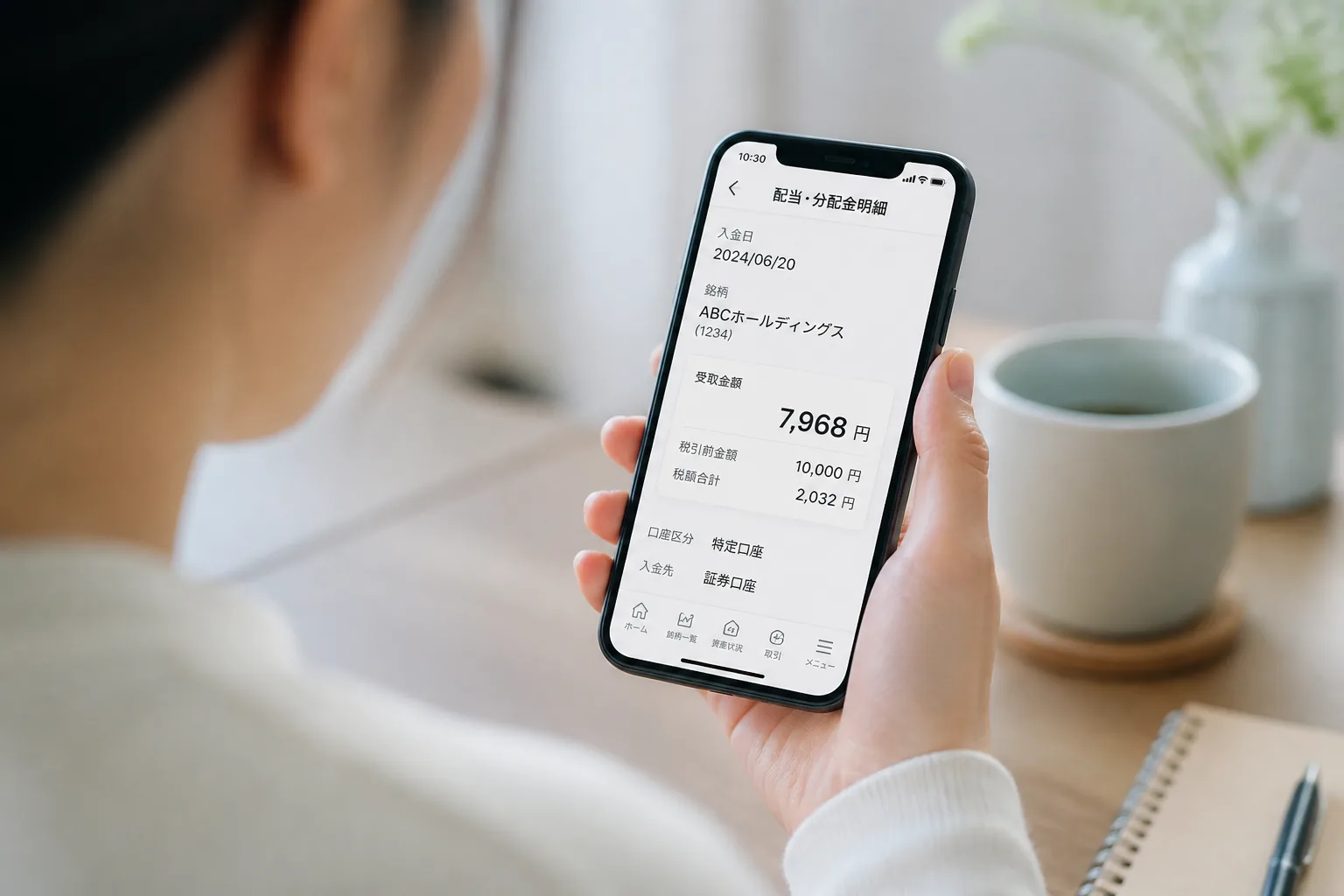配当金の手取り額を確認する投資家