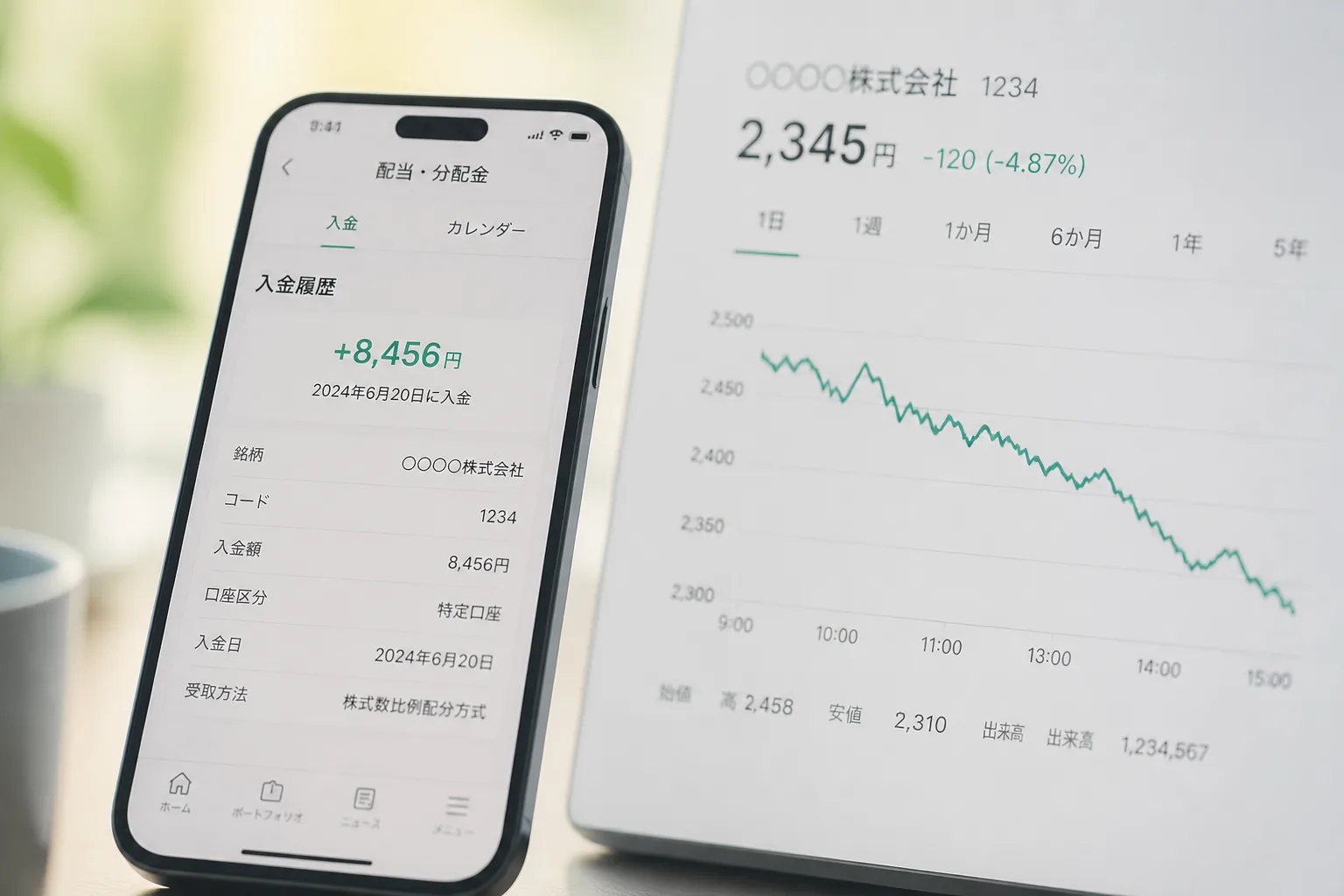 配当金と値動きの両方を確認するイメージ