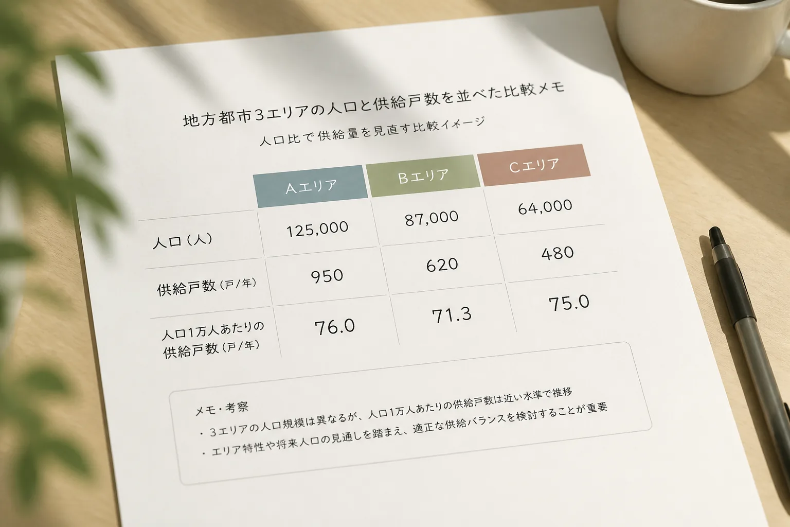 人口比で供給量を見直す比較イメージ