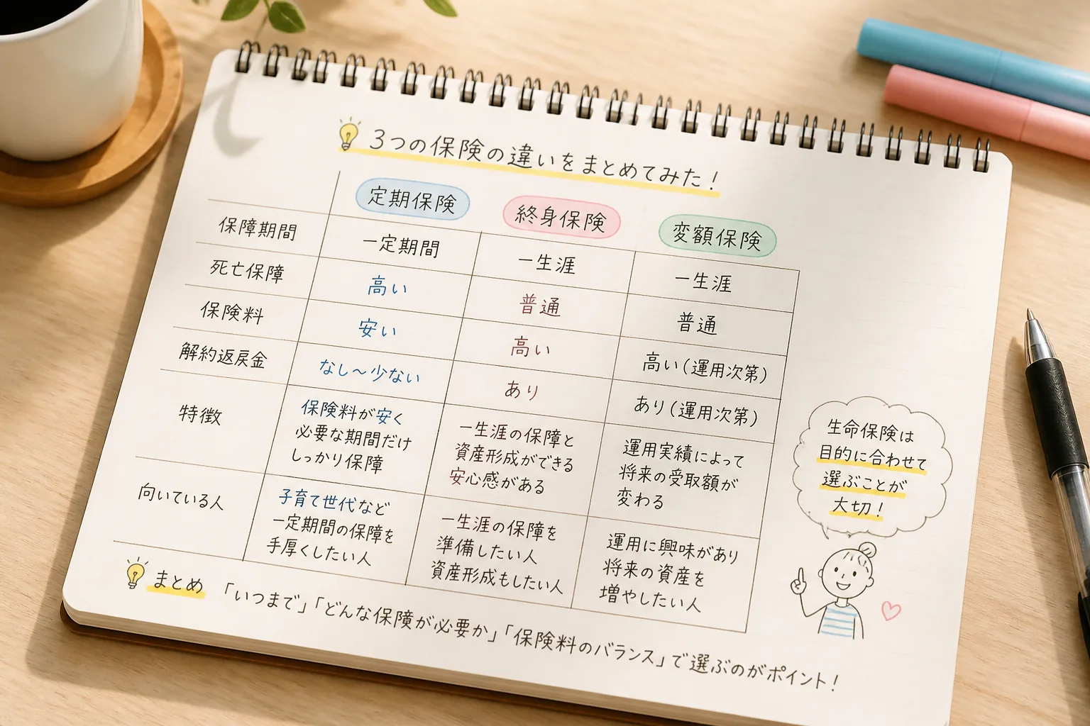 生命保険6種類の比較イメージ