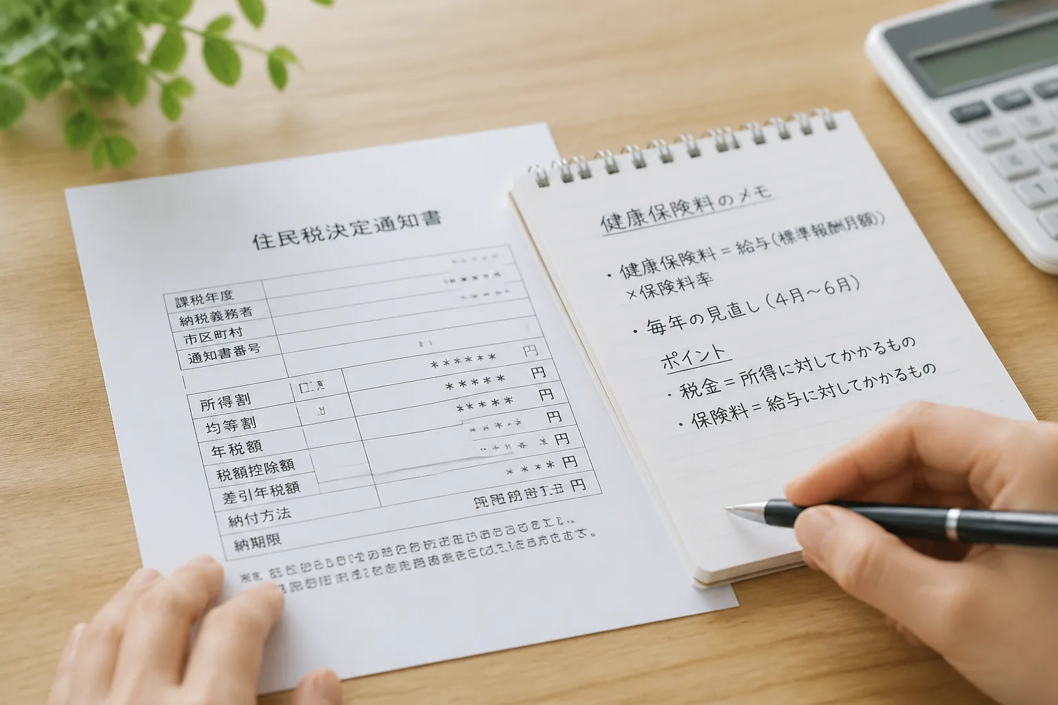 税金と保険料の違いを確認する作業風景