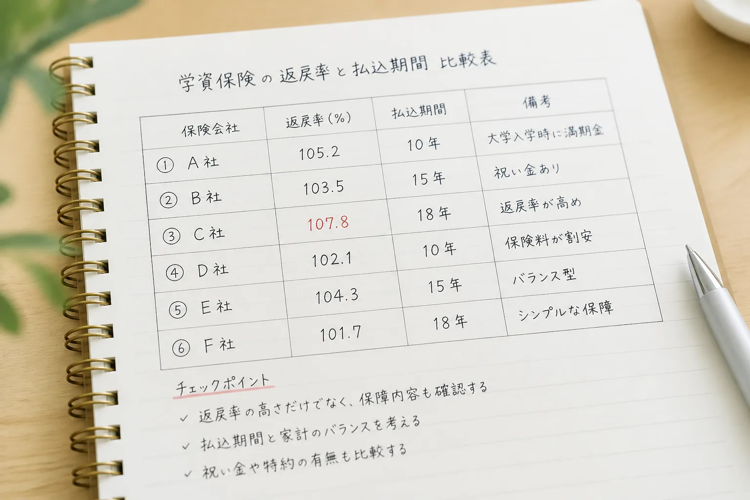 学資保険6社比較のチェックポイント