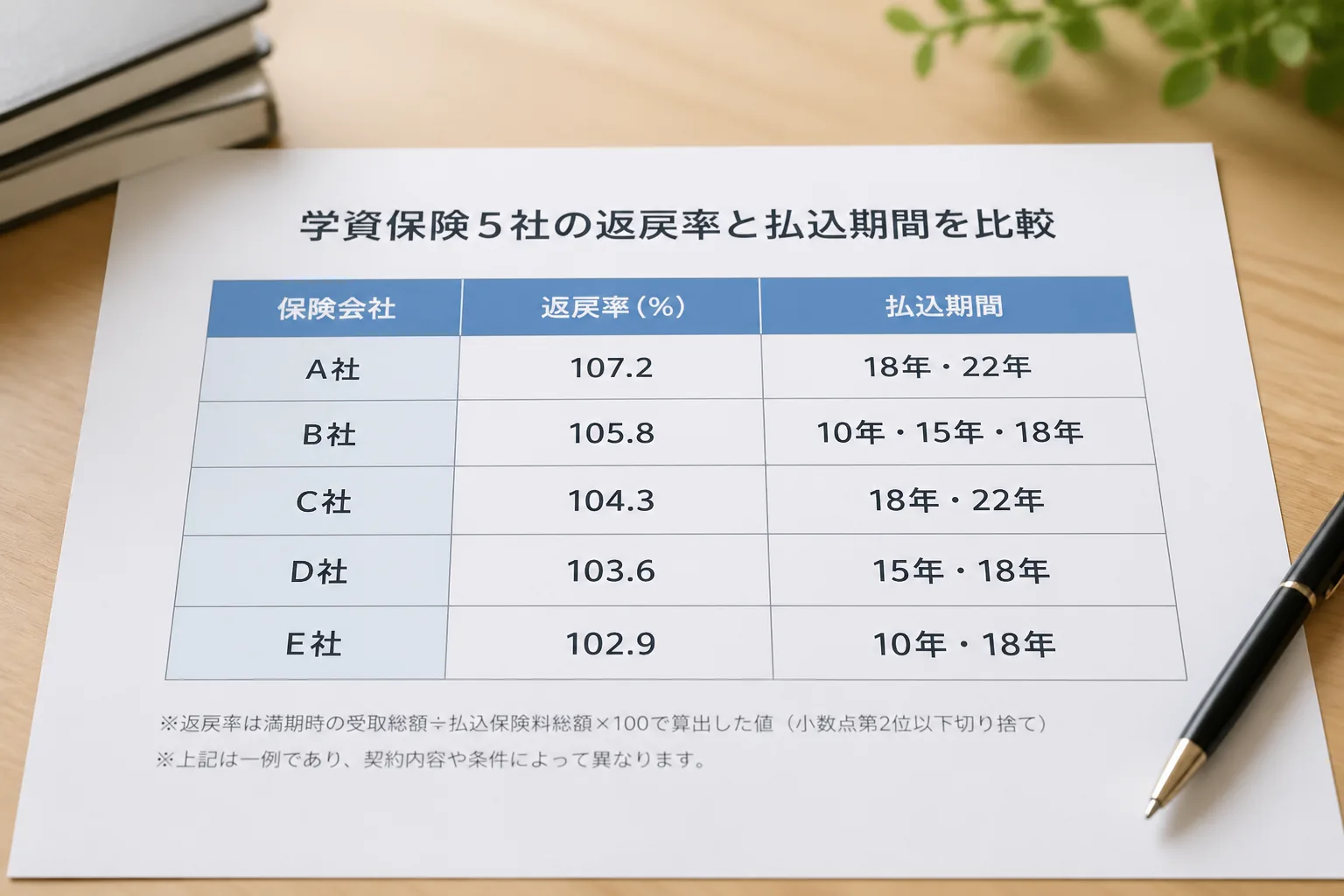 学資保険比較表イメージ