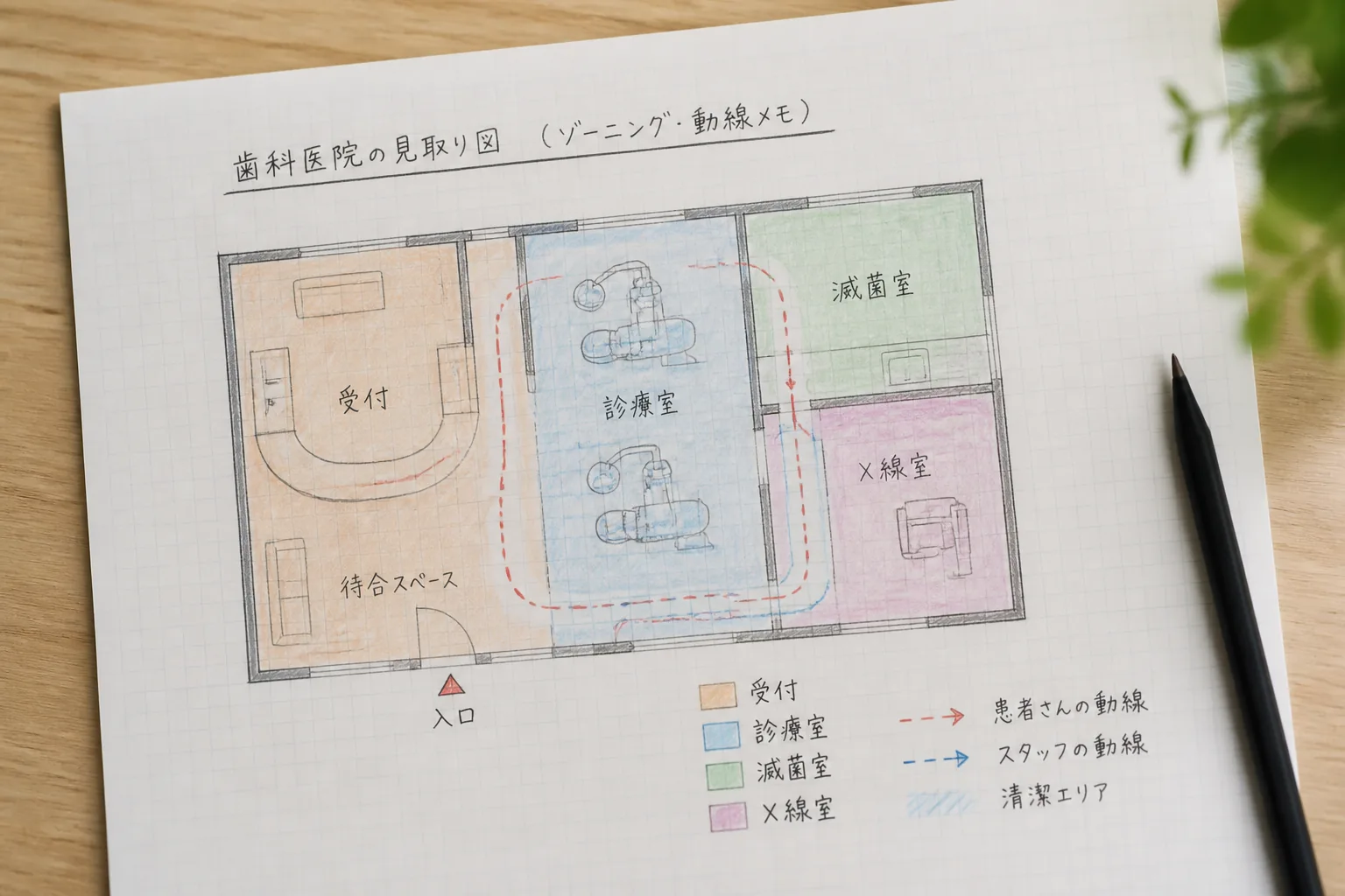 院内動線を把握するための手書きメモ