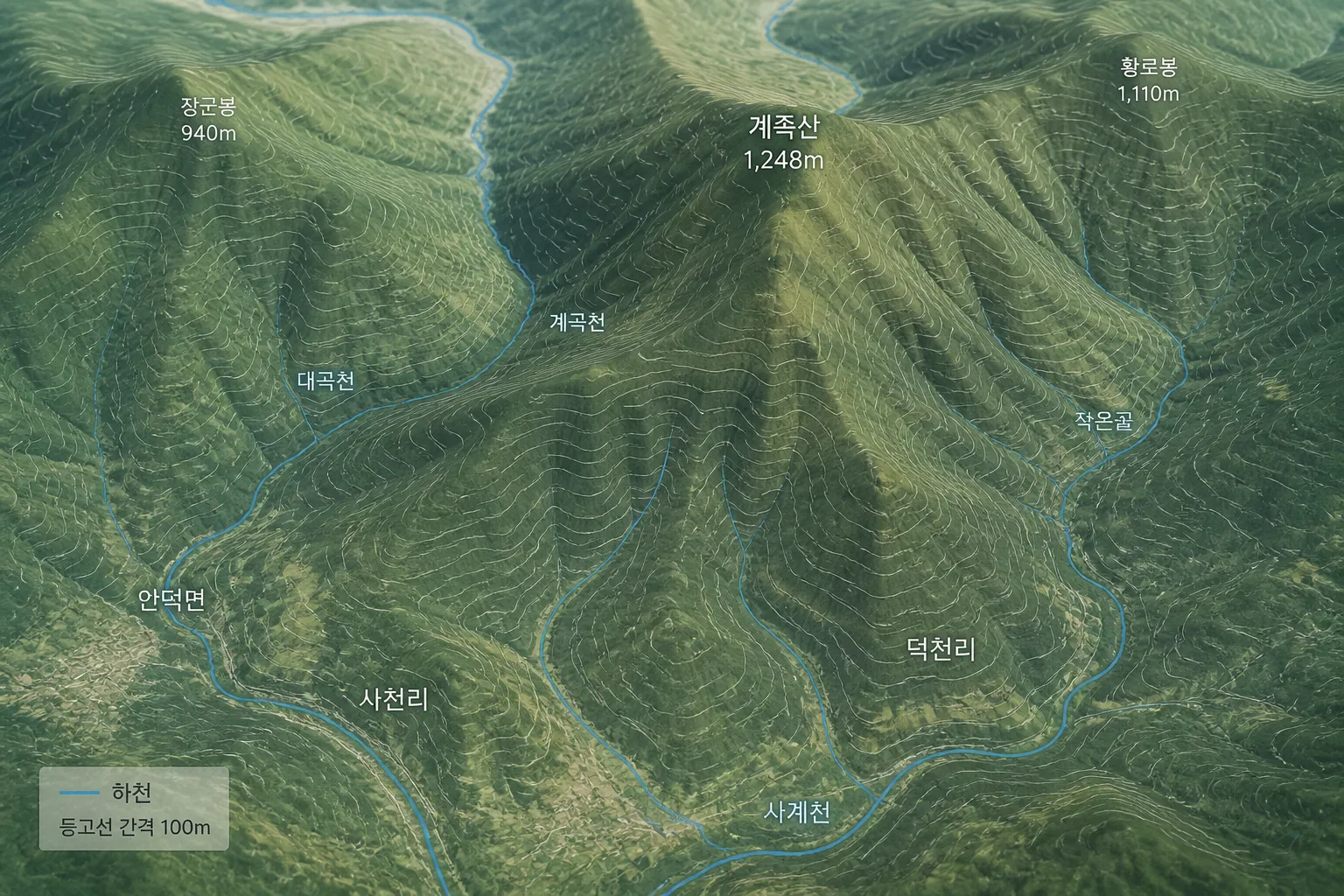 雉岳山周辺の谷と水系のイメージ