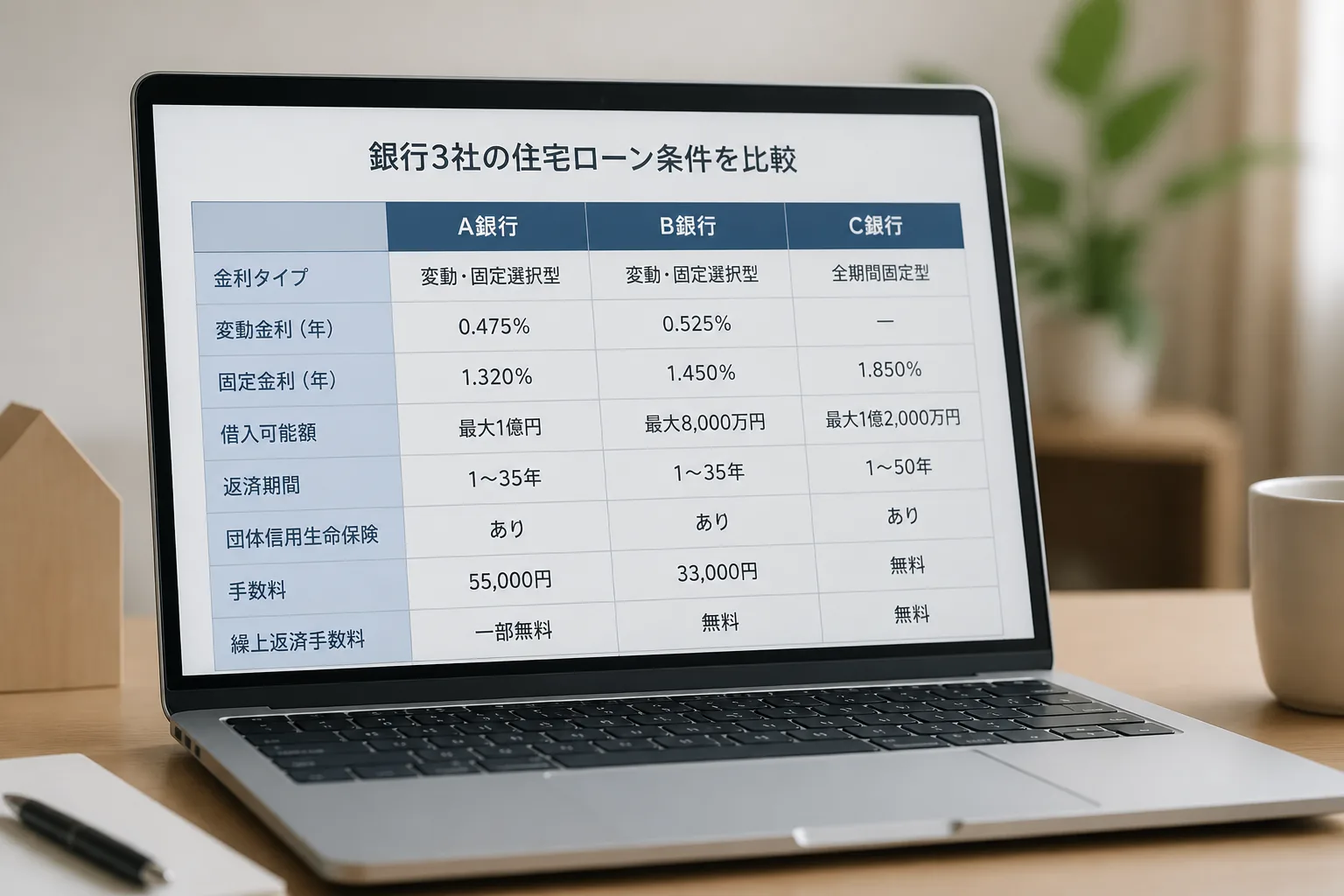 住宅ローン比較表の作成イメージ