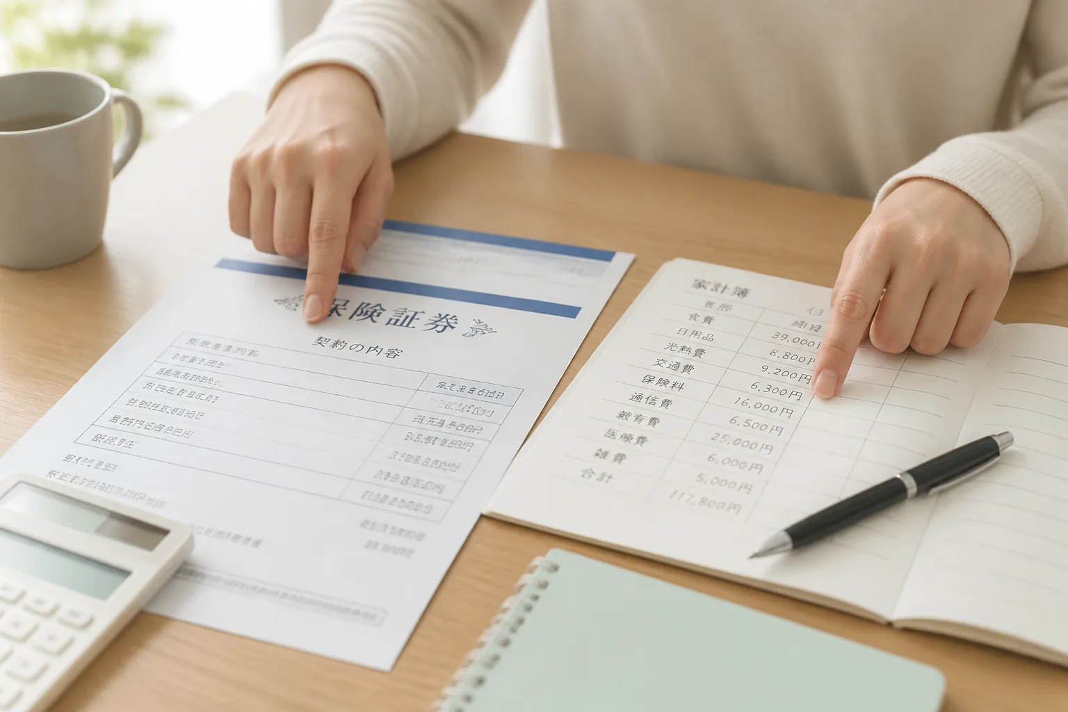 保険料と保障内容を見比べる家計確認の様子