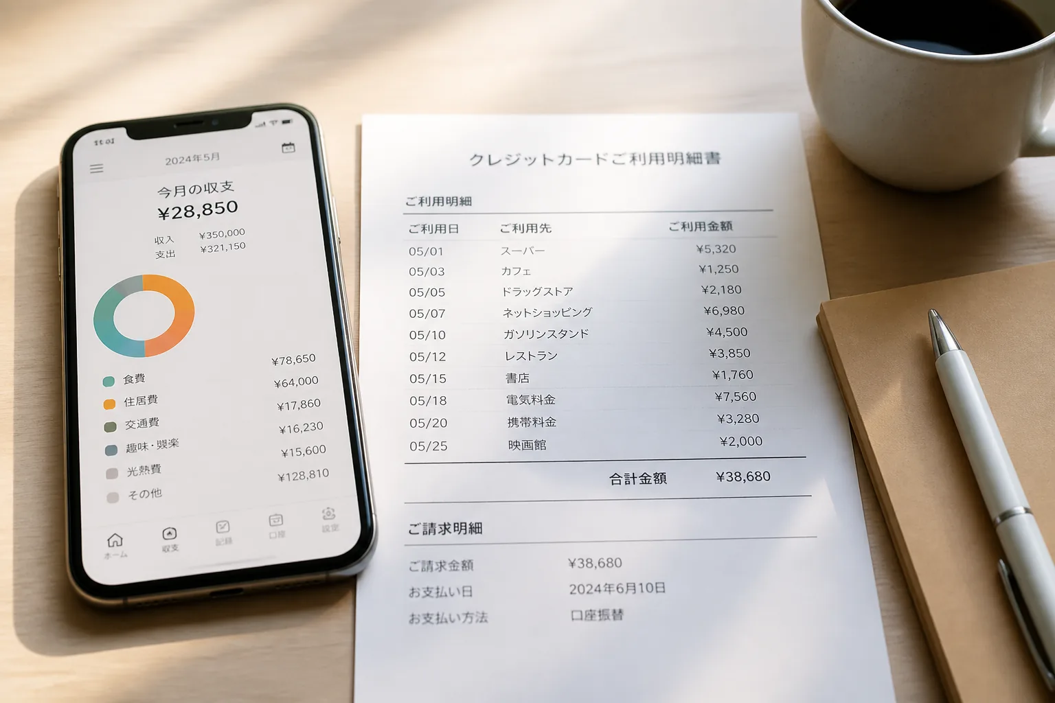 カード利用履歴と返済管理のイメージ